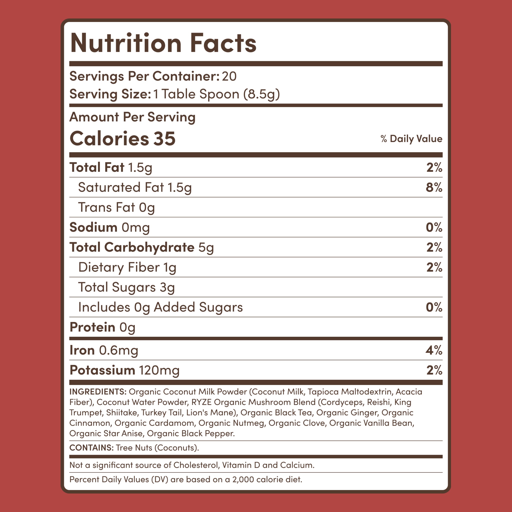 RYZE Mushroom Chai — Organic Instant Chai with Reishi & Organic Black Tea, 20 Servings N6