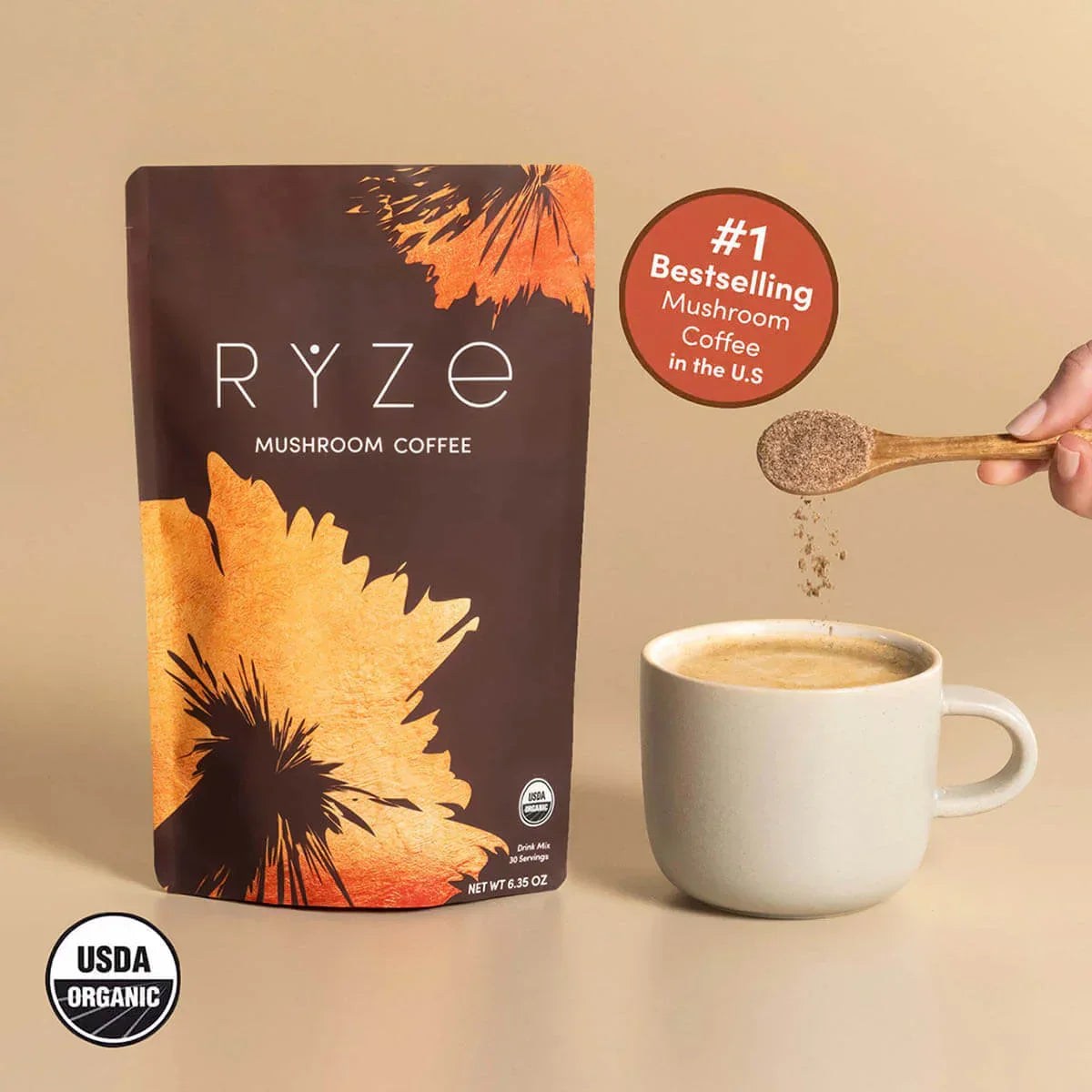 RYZE Mushroom Coffee — Organic Instant Coffee with Cordyceps & Reishi, 30 Servings S4
