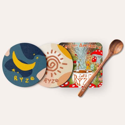 Coasters + Mushroom Magnet + Acacia Spoon V0