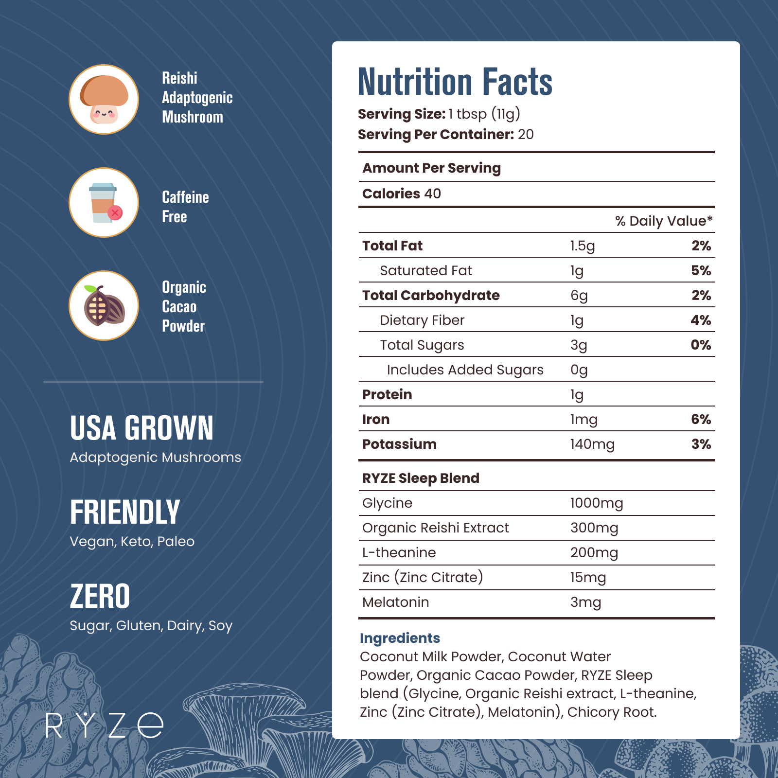 RYZE Hot Cocoa - with 6 Sleep Superfoods to Help Fall Asleep and Stay Asleep X4