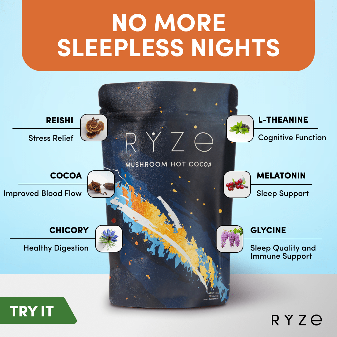 RYZE Hot Cocoa - with 6 Sleep Superfoods to Help Fall Asleep and Stay Asleep X4