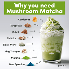 RYZE Mushroom Matcha - with 6 Organic Adaptogenic Mushrooms Grown In USA and Ceremonial-Grade Japanese Matcha P6